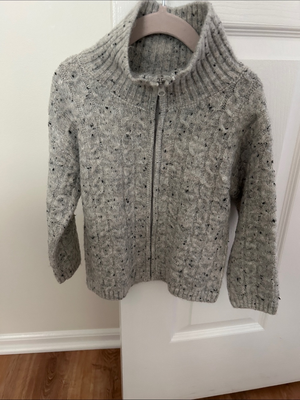 Kids Gray Speckled Cable-Knit Zip Sweater